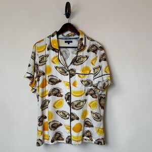 Katie Kime The World Is Your Oyster Pajama Top Shirt Lemon Citrus Novelty Large